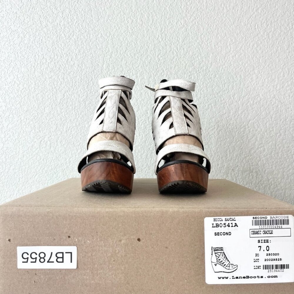 Lane Boots BECCA Wedges Womens Sz 5 Western Cowgirl White Wooden Heeled Sandals - Picture 11 of 12